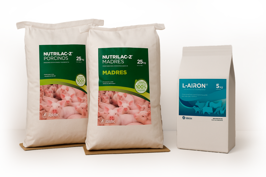 Nuestros productos para porcinos: Nutrilac Z y Lairon.